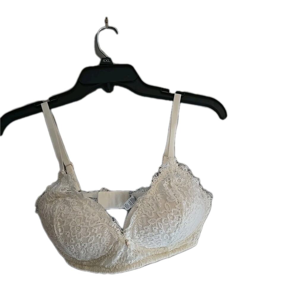 Aerie White Floral Lace Adjustable Straps Plunge Underwire Push Up Bra Size 34D